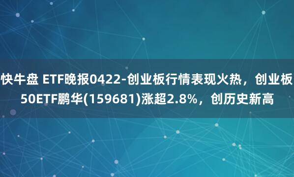 快牛盘 ETF晚报0422-创业板行情表现火热，创业板50ETF鹏华(159681)涨超2.8%，创历史新高